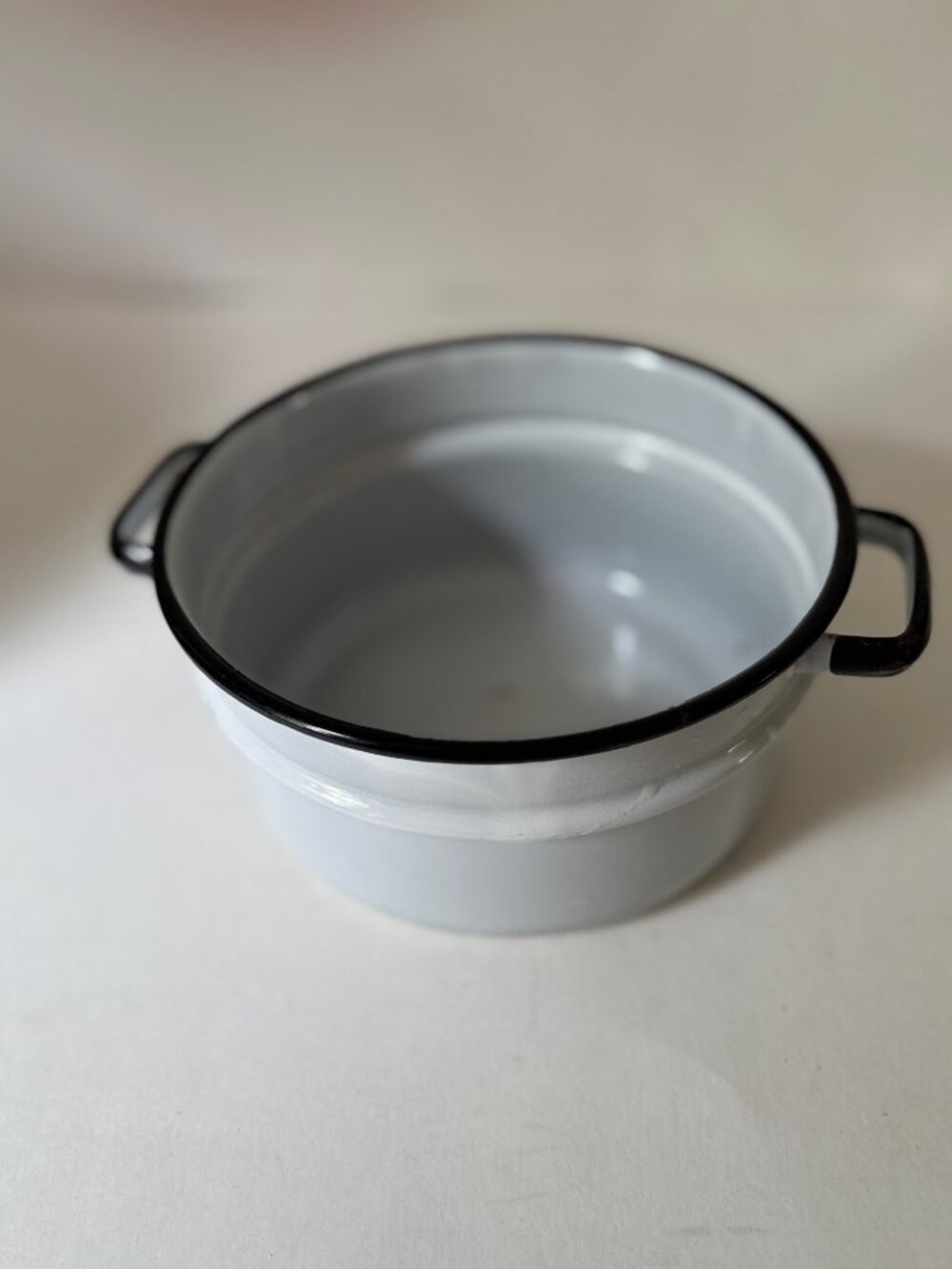 Vintage Farmhouse White Enamelware Bowl with Handles Nice